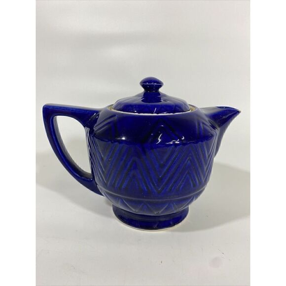 Vintage Hall? Pottery Cobalt Blue Diamond Quilted Coffee Tea Pot Mid Century MCM - Picture 3 of 12